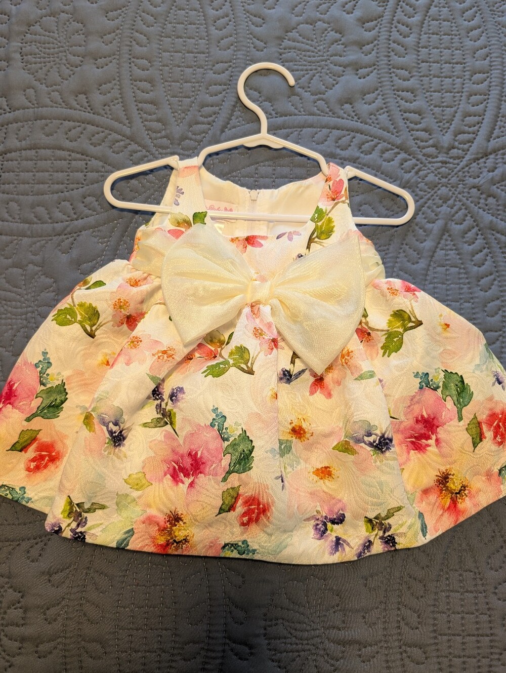 Bonnie Baby White Floral Dress with Pink Bow